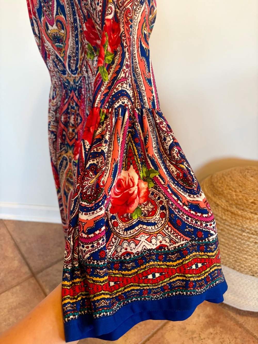 Boston Proper Boho Floral Paisley Off-Shoulder Mini Dress in Multi-Color - Picture 3 of 6
